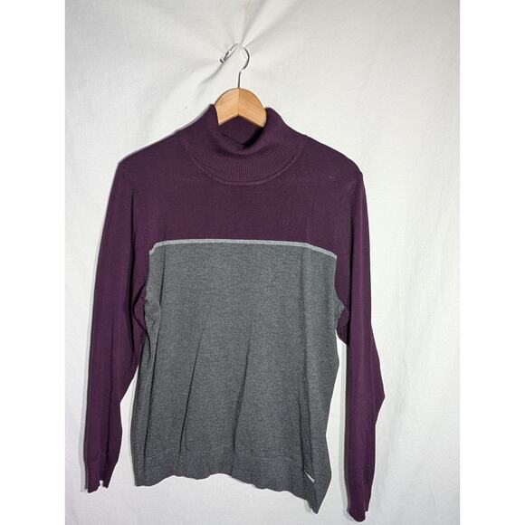 Calvin Klein womens Colorblock Turtleneck Sweater XL Long Sleeve Purple Gray - Picture 1 of 5